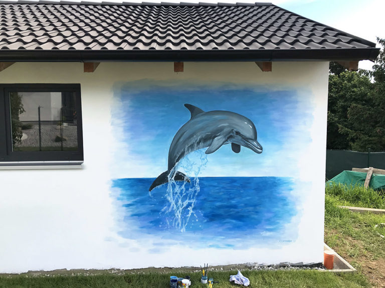 malba na zdi - delfín