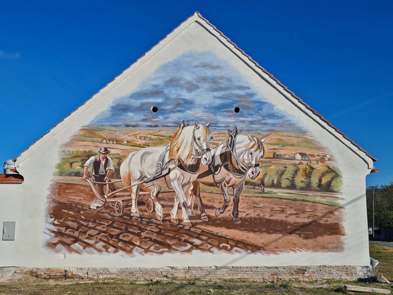 malba na zdi - koně (Mackovice)